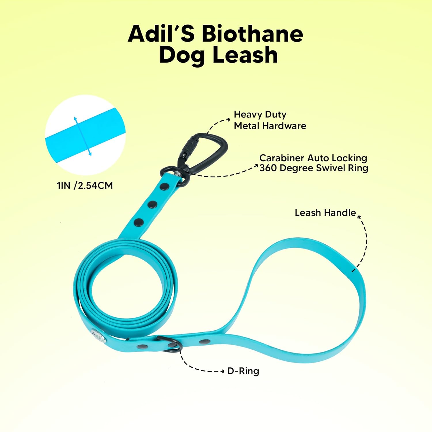 Adil’s Biothane Dog Leash - Waterproof Leashes for Dogs, Metal Hook, Adjustable 5ft Length Suitable for Dogs & Puppies, Ideal for Walking, Running & Training